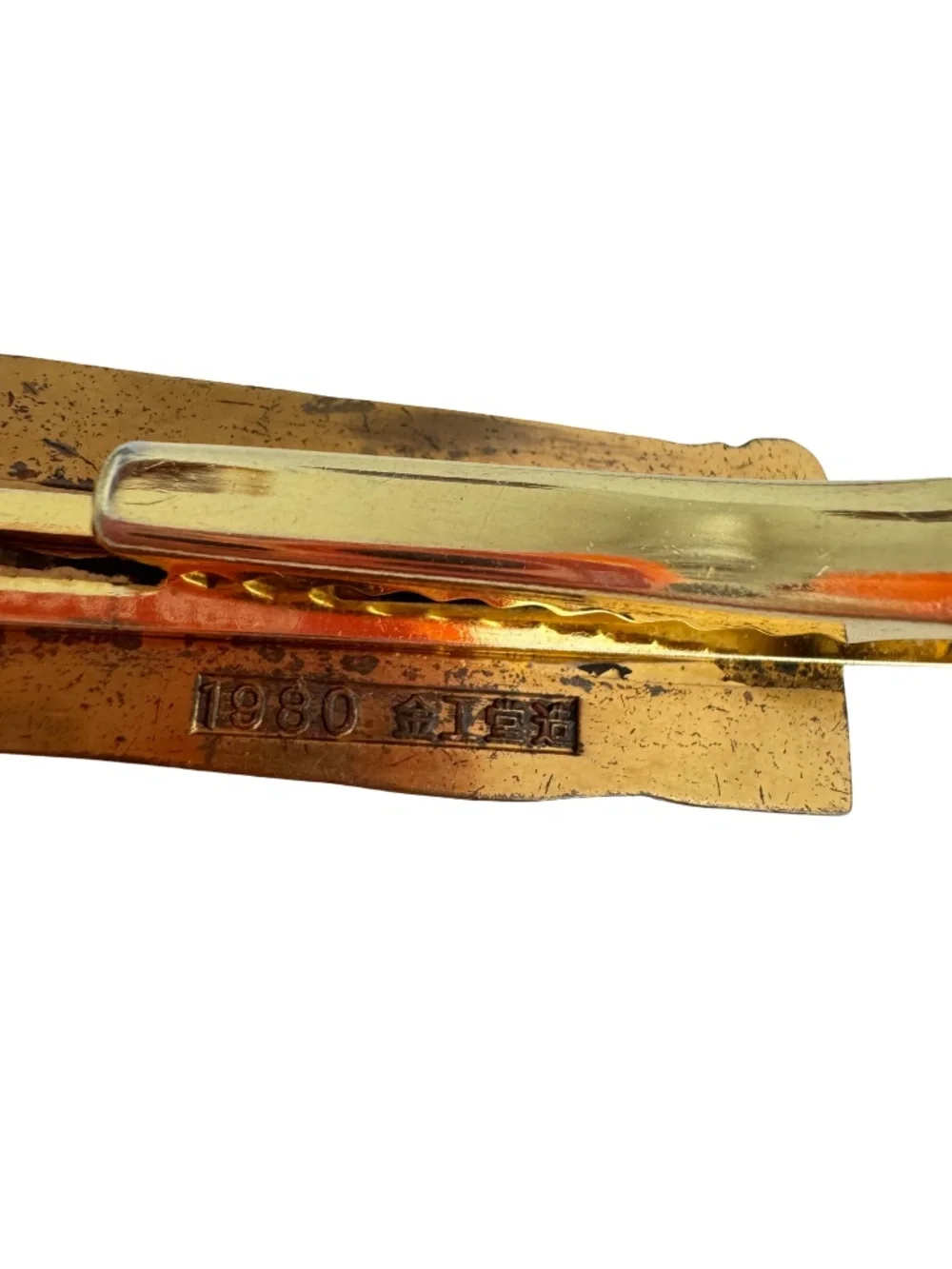 Vintage 1980 Neoclassical Figural Tie Clip Japanese Kinkodo Copper Relief Bar